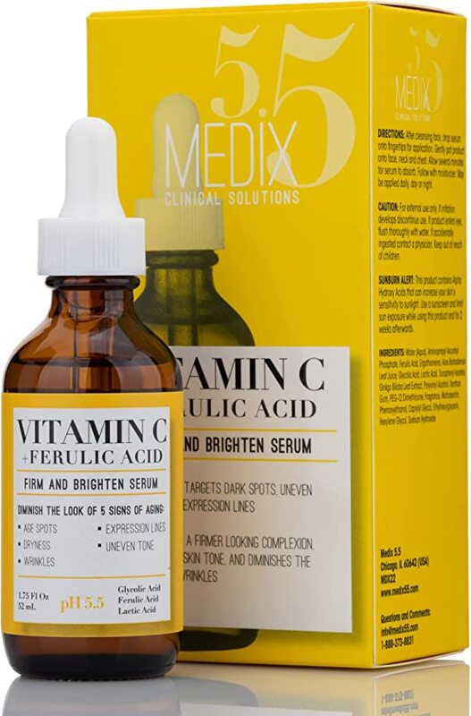 Medix Vitamin C Facial Serum Skin Care Booster For Age Spots, Wrinkles, & Fine Lines. Anti Aging Face Serum W/Glycolic Acid & Hyaluronic Acid Brightens Skin For Healthier Skin Complexion, 1.75 Fl Oz